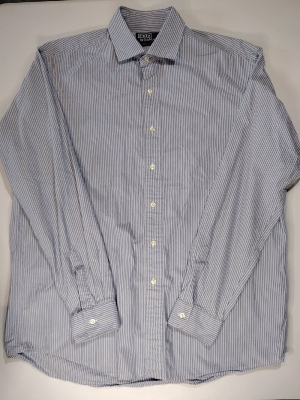 Vintage Polo Ralph Lauren Westerton Two Ply Cotton Blue Stripe Dress Shirt Large